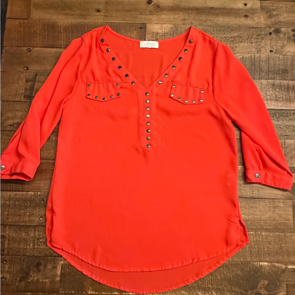 Soulmates Vibrant Red Studded Blouse
